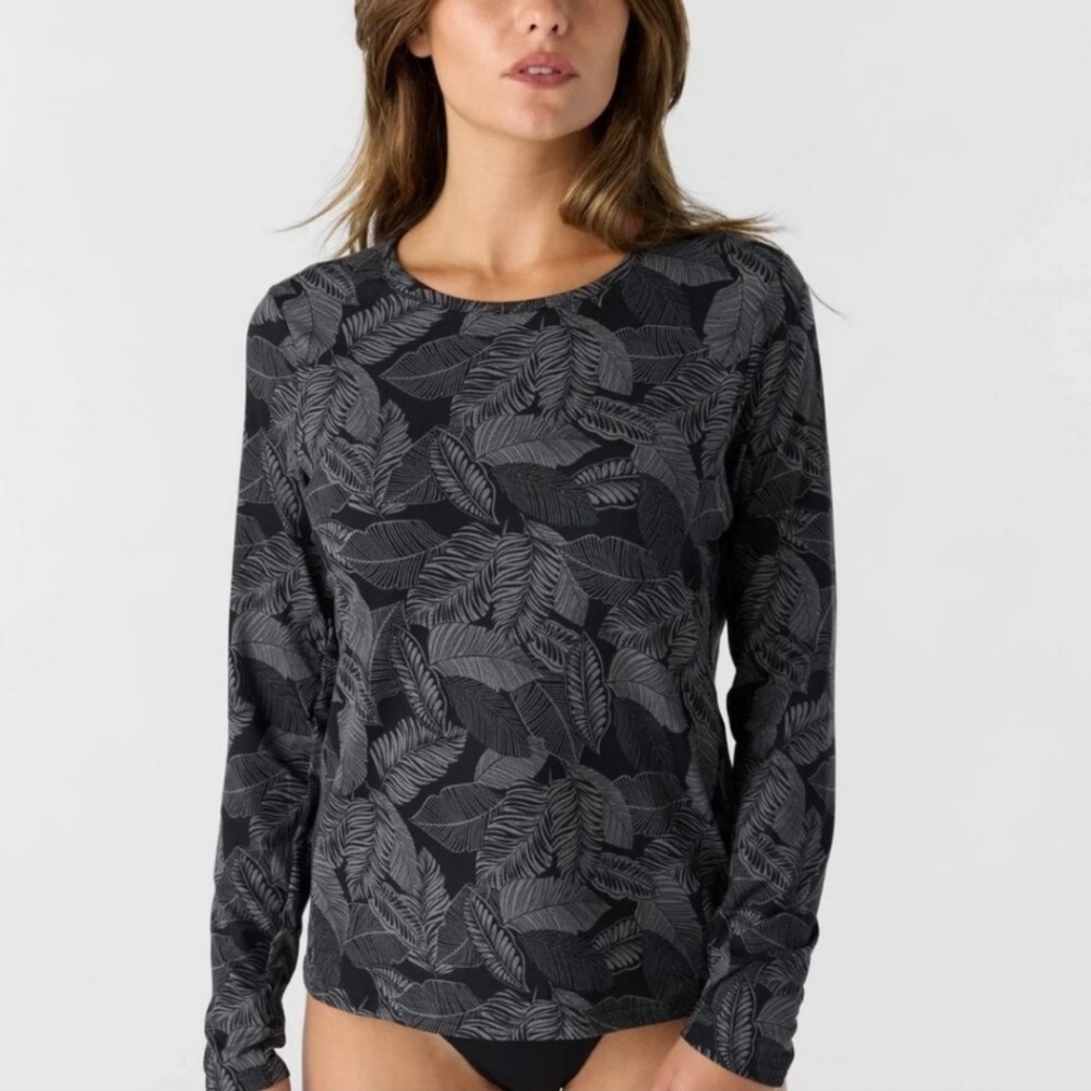 Hang Ten Black & Gray Palm Leaf Sunray Long Sleeve Sun Tee‎ Size Medium